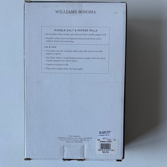 NEW Williams Sonoma White and Black Marble Salt & Pepper Mills - Picture 3 of 5